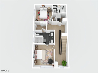 Level 3 Floor Plan - Bedrooms, Washer and Dryer