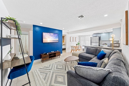 Bright, well-decorated living room