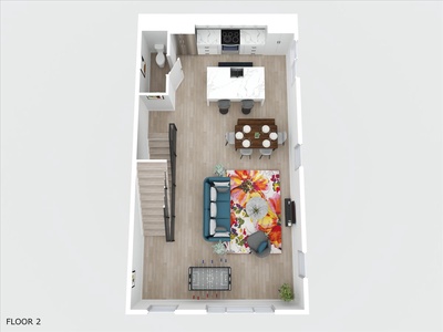Level 2 Floor Plan: Living, Kitchen and Dining Area