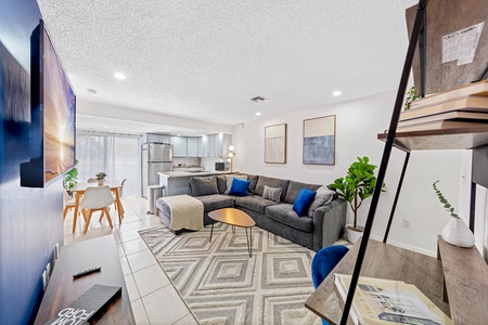 Bright, well-decorated living room