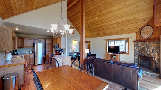 Dining Area and Kitchen inside our Cabin Rental in Truckee: Wolfgang Vacation Cabin