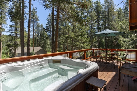 Front patio lounge area: Tahoe Donner Creek Side Retreat with Hot Tub