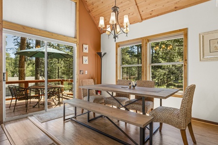 Dining Room Table: Tahoe Donner Creek Side Retreat with Hot Tub