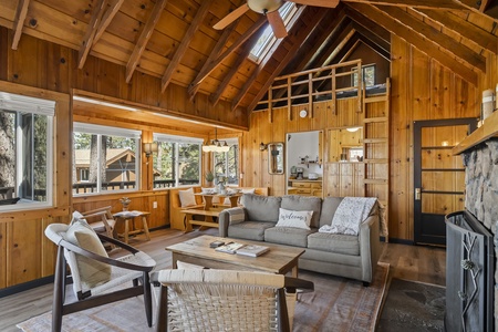 Living Room: Treehouse Tahoe Cabin with Private Hot Tub