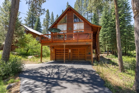 View from the street: Tahoe Donner Creek Side Retreat with Hot Tub