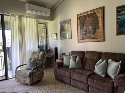 Sink into your plush sofa with a good book or simply unwind in this cozy, air-conditioned living space—your perfect retreat after a day of exploring.