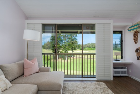 Settle into your cozy living space with a private balcony overlooking lush green lawns and peaceful tree-lined views. Natural light fills the room, creating a serene retreat where you can unwind and reconnect with nature.