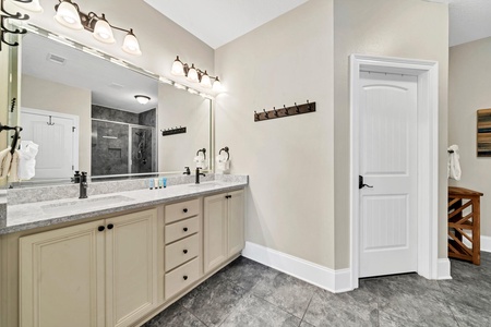 Master bathroom with dual vanities and walk-in shower!