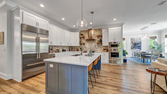 The kitchen island provides extra seating!