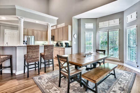 Gather the whole family around the farm-style dining table!