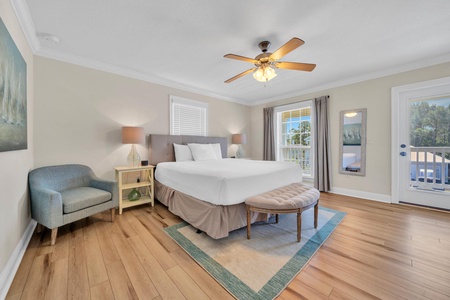 The master suite includes a private bathroom, private balcony and walk-in closet!