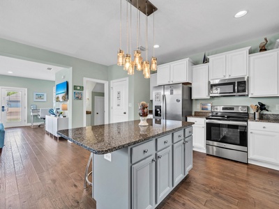 Kitchen island is great for gatherings!