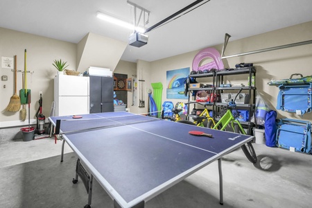 Ping-pong game room with extra beverage fridge and beach gear!