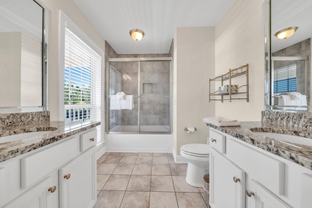 The master bathroom with walk-in shower and dual vanities!