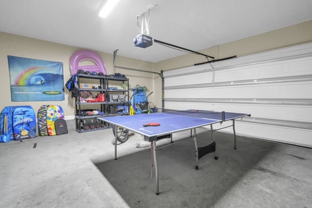 Ping-pong game room with extra beverage fridge and beach gear!