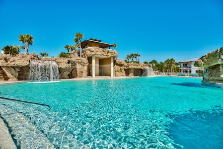 The pool features grottos, waterfalls, and more!