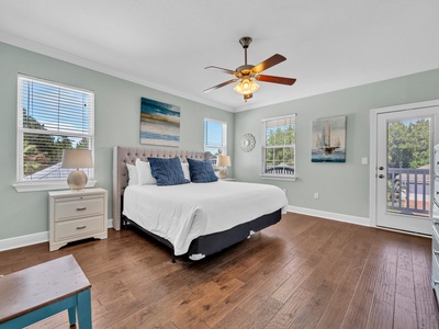 Master bedroom with king bed, private bathroom and balcony!