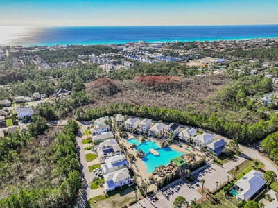 From the air, the pristine waters of the Emerald Coast are just a short golf cart ride away!