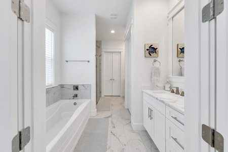 The master bath with walk-in shower, and soaking tub!
