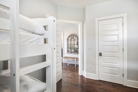 The bunk room has a full-size bathroom across the hall!