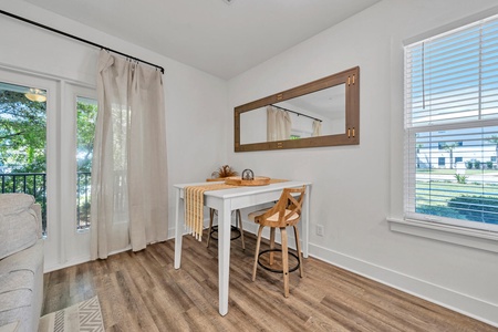 A bistro table, with additional seating at the breakfast bar!