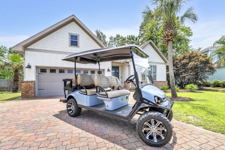 A 6-Person golf cart is included! Just a short drive to the beaches, restaurants and fun of Scenic 30A!