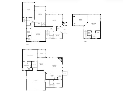 Floor plans showing three levels, including multiple bedrooms, bathrooms, living spaces, kitchen, laundry, and garage—perfect for visualizing the layout before arrival.