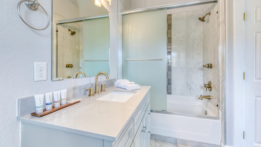 The 3rd floor double-queen room private bathroom includes a tub/shower combo!