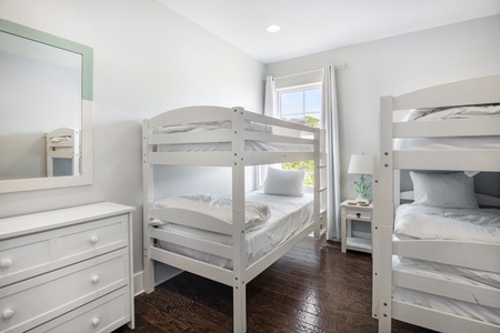 The bunk room has a full-size bathroom across the hall!