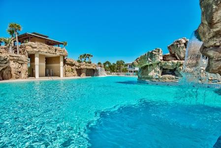 The beautiful pool features multiple grottos, waterfalls and levels!