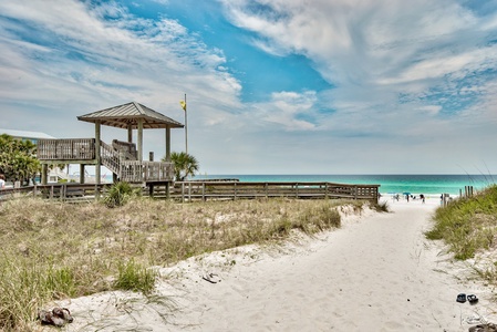 Your beach access is just a short golf cart drive away, with a ramp, restrooms and more!