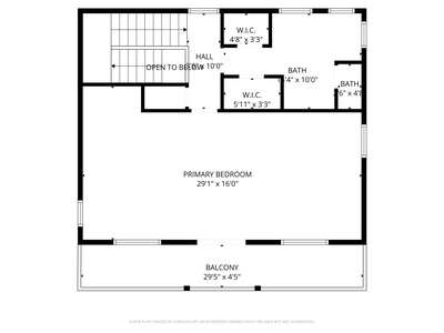 3rd Floor Layout with a spacious primary bedroom with private balcony, sitting area, large bathroom and more (reference only, scale is not exact).