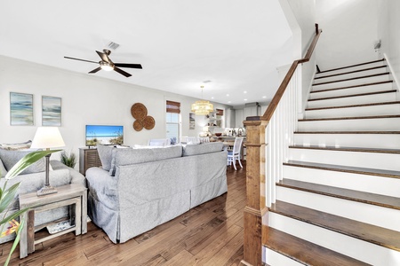 Relax in your bright, coastal-inspired living space with comfortable seating and open-concept design.