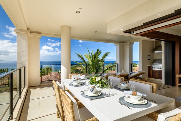 Amazing Panoramic Ocean and Neighboring Island Views from Blue Ocean Suite H401 Covered Lanai and Outdoor Dining Area