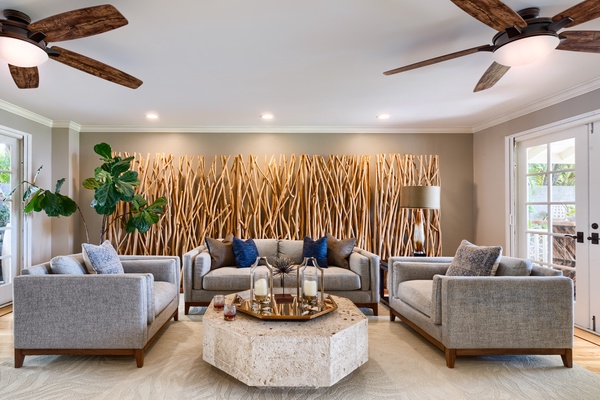 The family room is central to all of the excitement - with one set of doors facing the pool area, and one set facing the ocean. There are video games and cable provided at the villa.