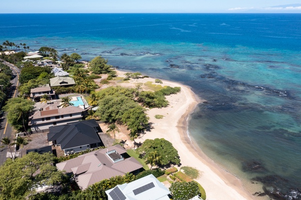 Bird eye view of the home, you can see how close to the beach it is