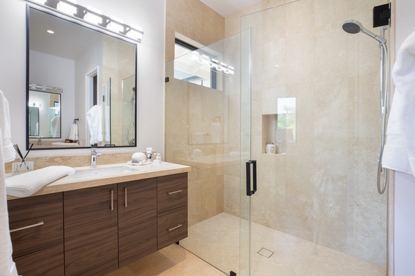 Third bedroom ensuite with a walk-in shower in a glass enclosure