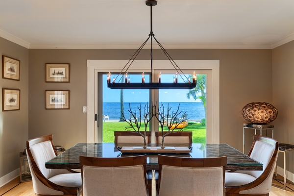 The dining room is directly in front of the ocean, for maximum views during dinner.