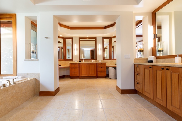 Generous en suite bathroom with dual vanities