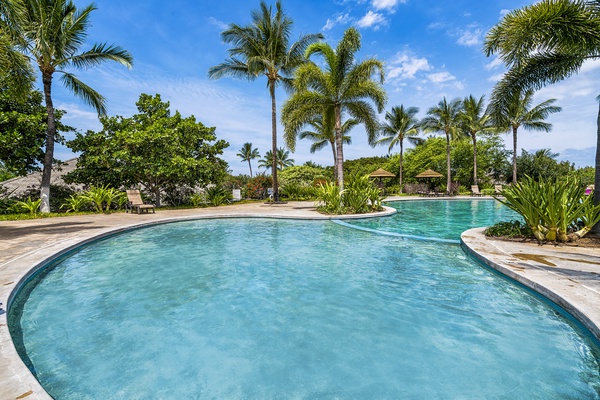 The pool has a shallow area for children