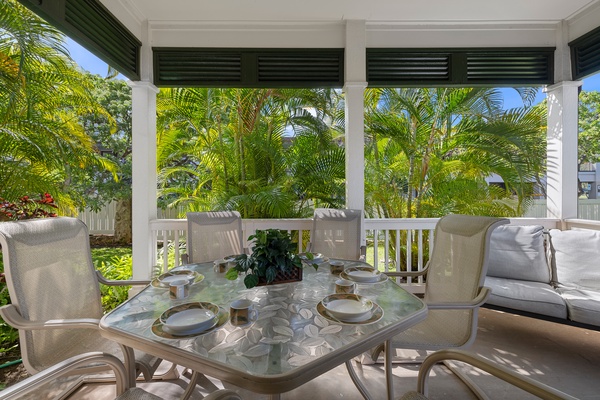 Enjoy meals in the patio connected to the primary guest bedroom.