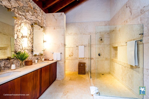 Spacious ensuite bathroom with a walk-in shower and elegant design.