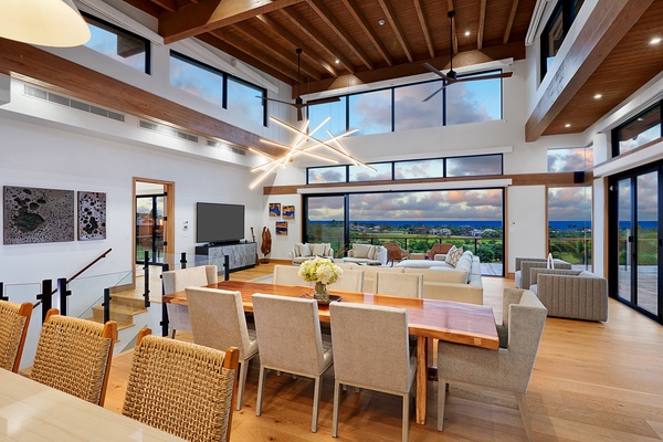 The timbered lofted ceilings, and wall to wall windows frame perfect views.