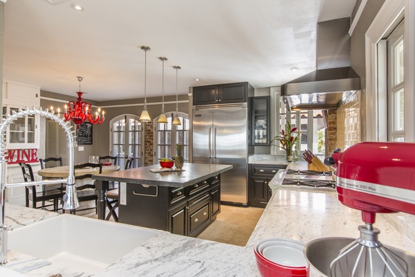 Dining room and kitchen. This chef's dream kitchen includes top-of-the-line appliances and extra amenities like a KitchenAid mixer