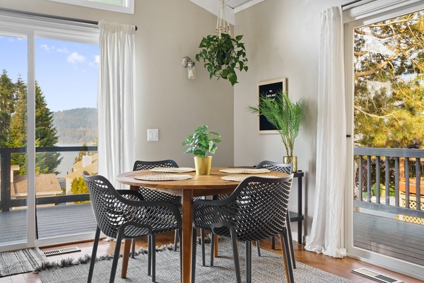 Relax and dine in comfort with this cozy dining area.