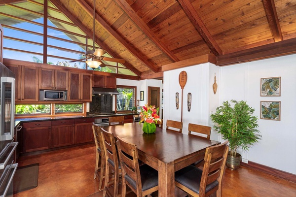 Cozy dining area with table for six.