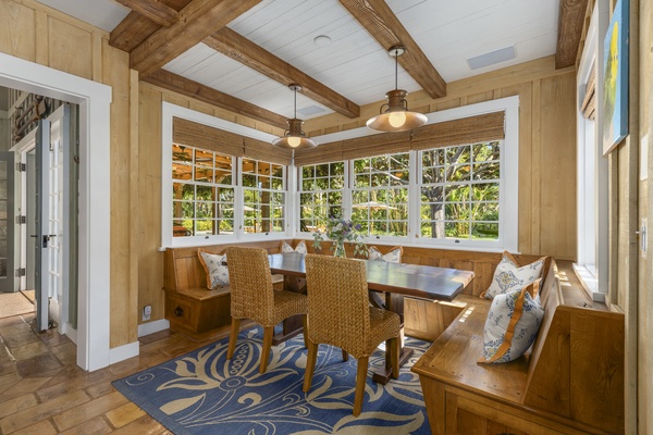 The indoor dining area with a view.