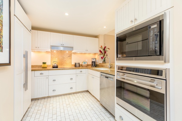 Large kitchen with stainless steel appliances