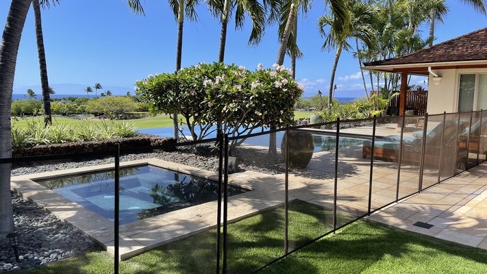 View of spa & pool w/ Child Safety Fence that can be set up upon request (set-up fee applies)