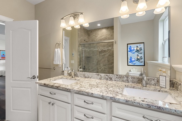 Exquisite bathroom furnishing with a shower and glass enclosure